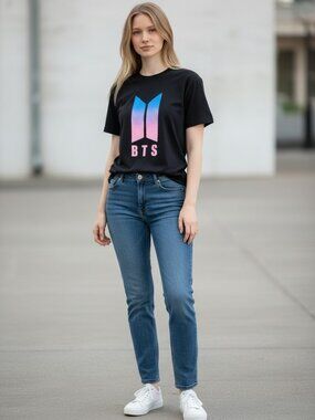 BTS Black Graphic Tee Bangtan Boys Logo Member Names Kpop Fan Shirt